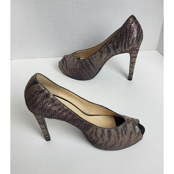 Guess Womens Glitter Peep Toe Metallic Animal Print Stiletto Heels Size 9M - Picture 2 of 13